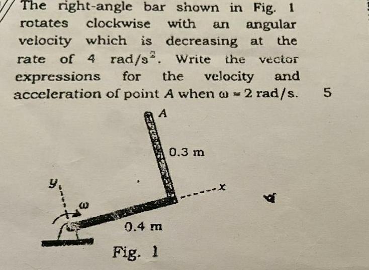 The right angle bar shown in Fig 1 rotates clockwise with an