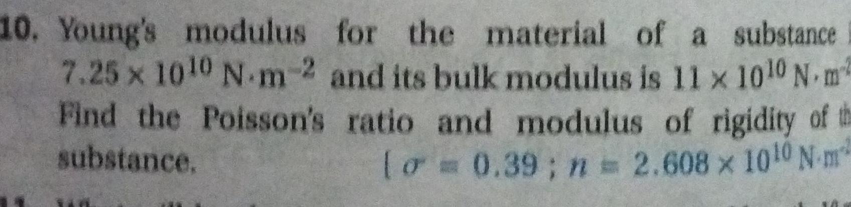 10 Young s modulus for the material of a substance 7 25 x