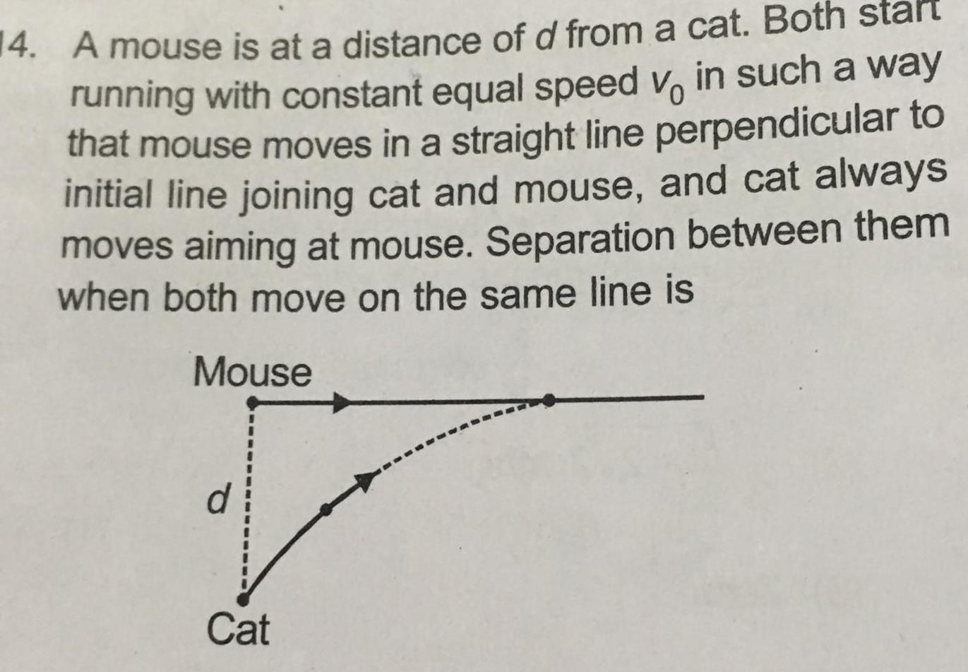 14 A mouse is at a distance of d from a cat Both start