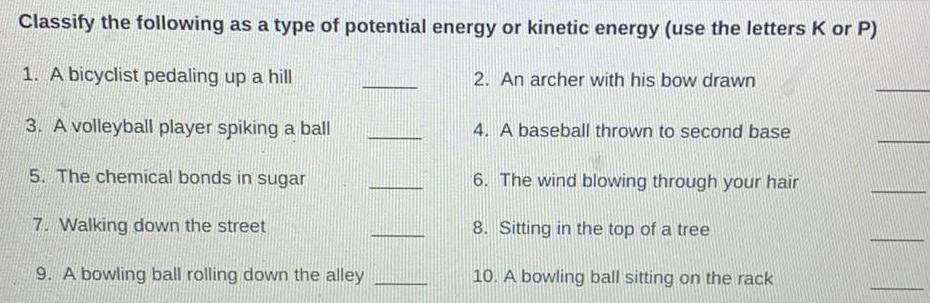 Classify the following as a type of potential energy or
