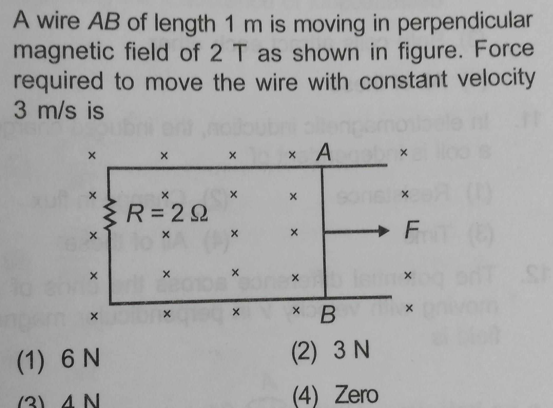 A wire AB of length 1 m is moving in perpendicular magnetic