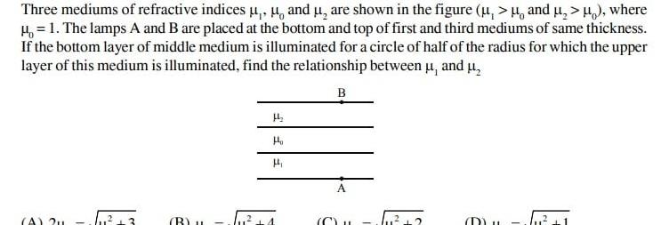 Three mediums of refractive indices and are shown in the