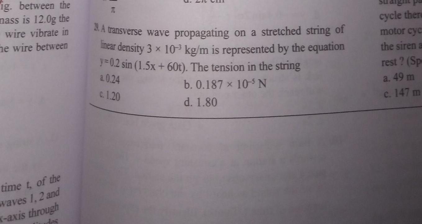 [ANSWERED] ig between the mass is 12 0g the wire vibrate in he wire