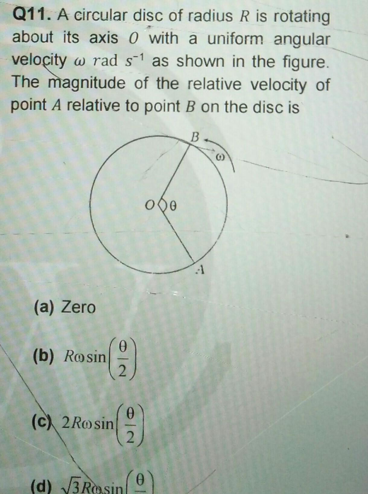 Q11 A circular disc of radius R is rotating about its axis 0