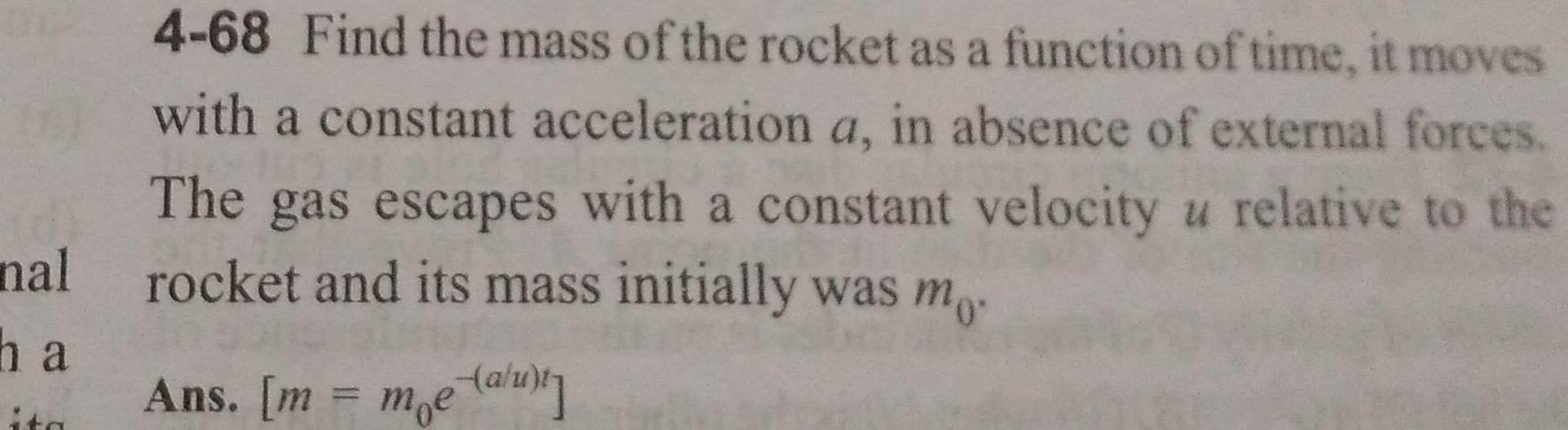 nal ha 4 68 Find the mass of the rocket as a function of