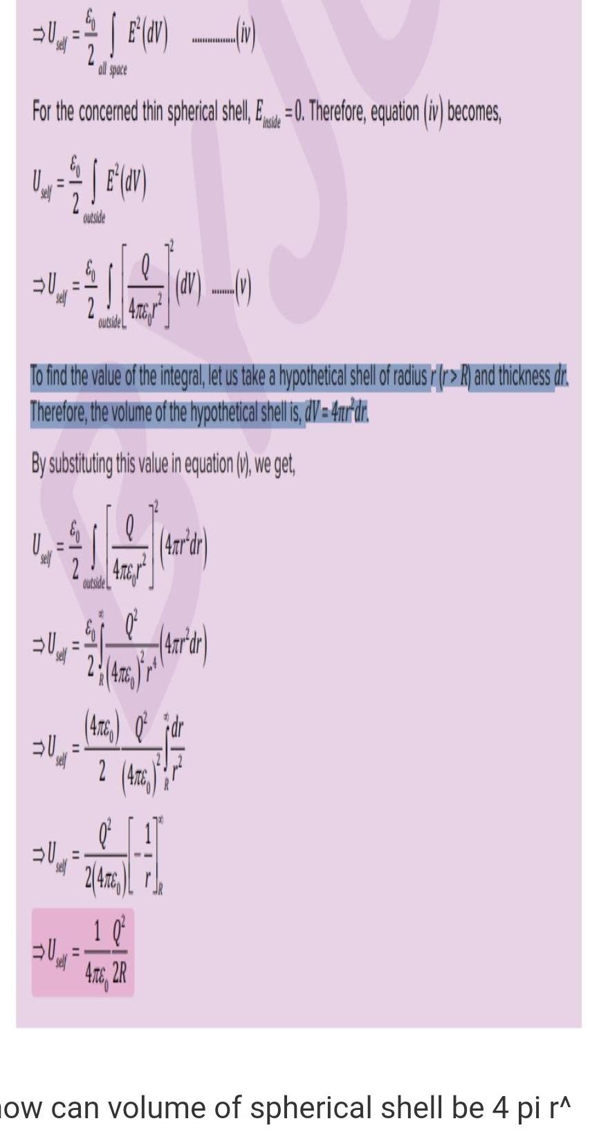 in For the concerned thin spherical shell E Therefore