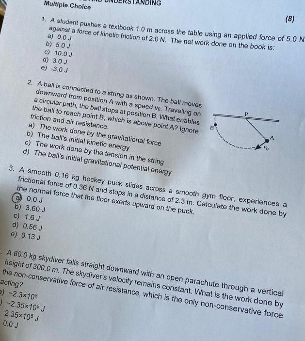 Multiple Choice 8 1 A student pushes a textbook 1 0 m across