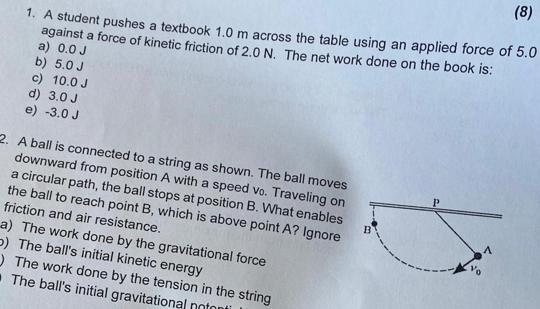8 1 A student pushes a textbook 1 0 m across the table using