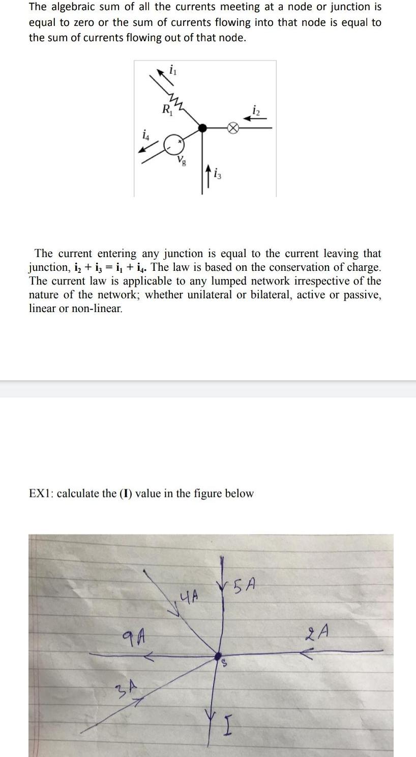 The algebraic sum of all the currents meeting at a node or