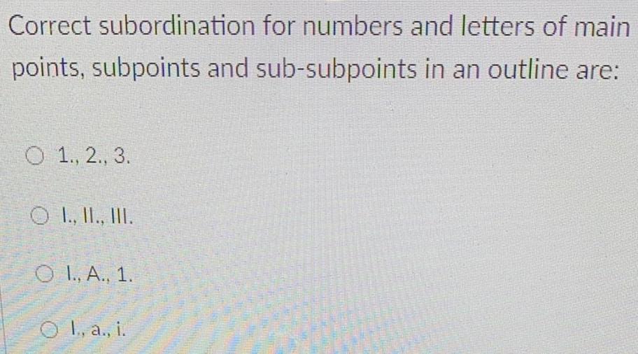 Correct subordination for numbers and letters of main points