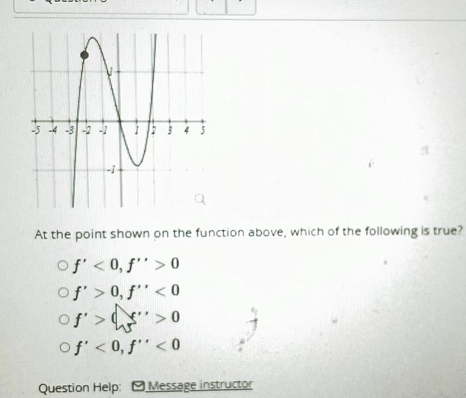 5 4 3 2 1 At the point shown on the function above which of the following is tru of 0 f 0 of 0 f 0 of 0 of 0 f 0 Question Help Message instructor