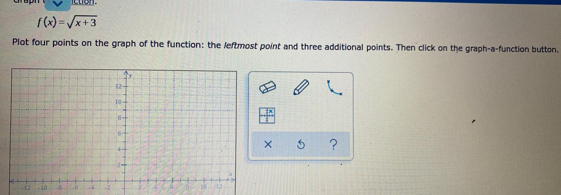 f x x 3 Plot four points on the graph of the function the leftmost point and three additional points Then click on the graph a function button 2 10 8 6 10 X 5