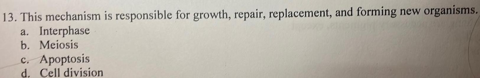 13 This mechanism is responsible for growth repair