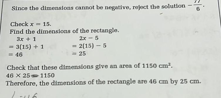 [ANSWERED] Since the dimensions cannot be negative reject the solution ...