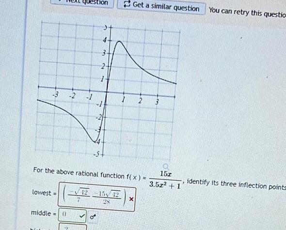 3 2 lowest middle 1 For the above rational function f x 7 Get a similar question You can retry this questio 12 15 12 28 1 2 3 X 15z 3 5z 1 identify its three inflection points