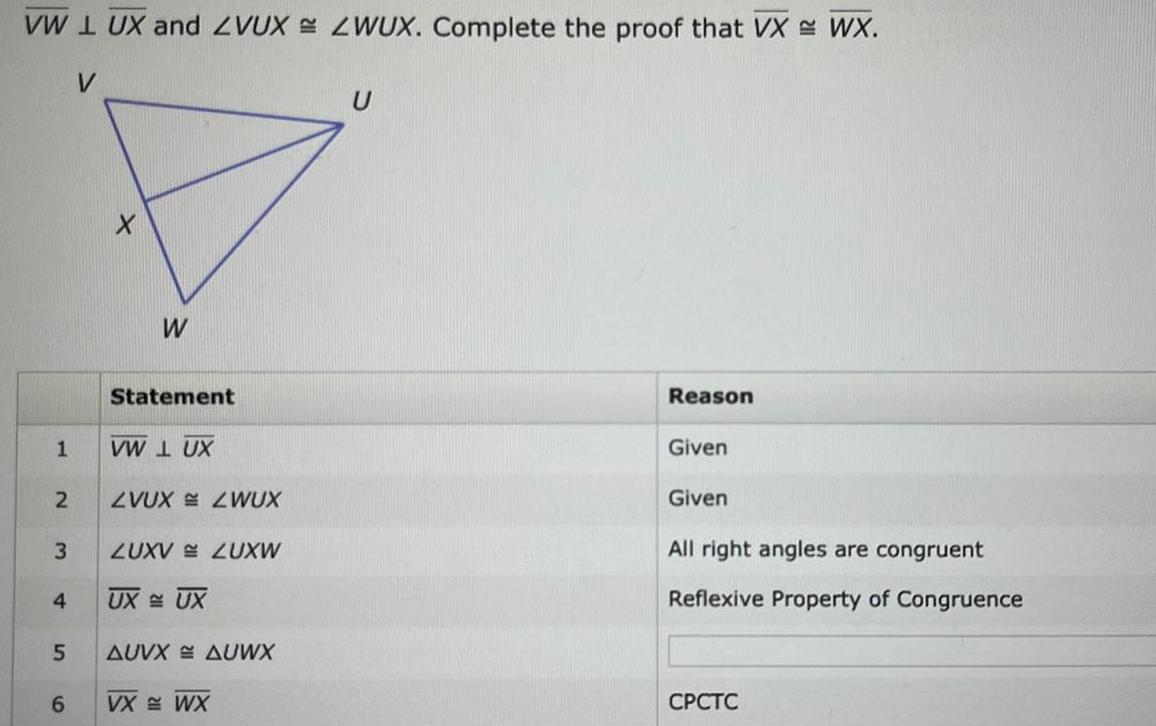 [ANSWERED] VW LUX and ZVUX ZWUX Complete the proof that VX WX 1 2 3 4 5 ...