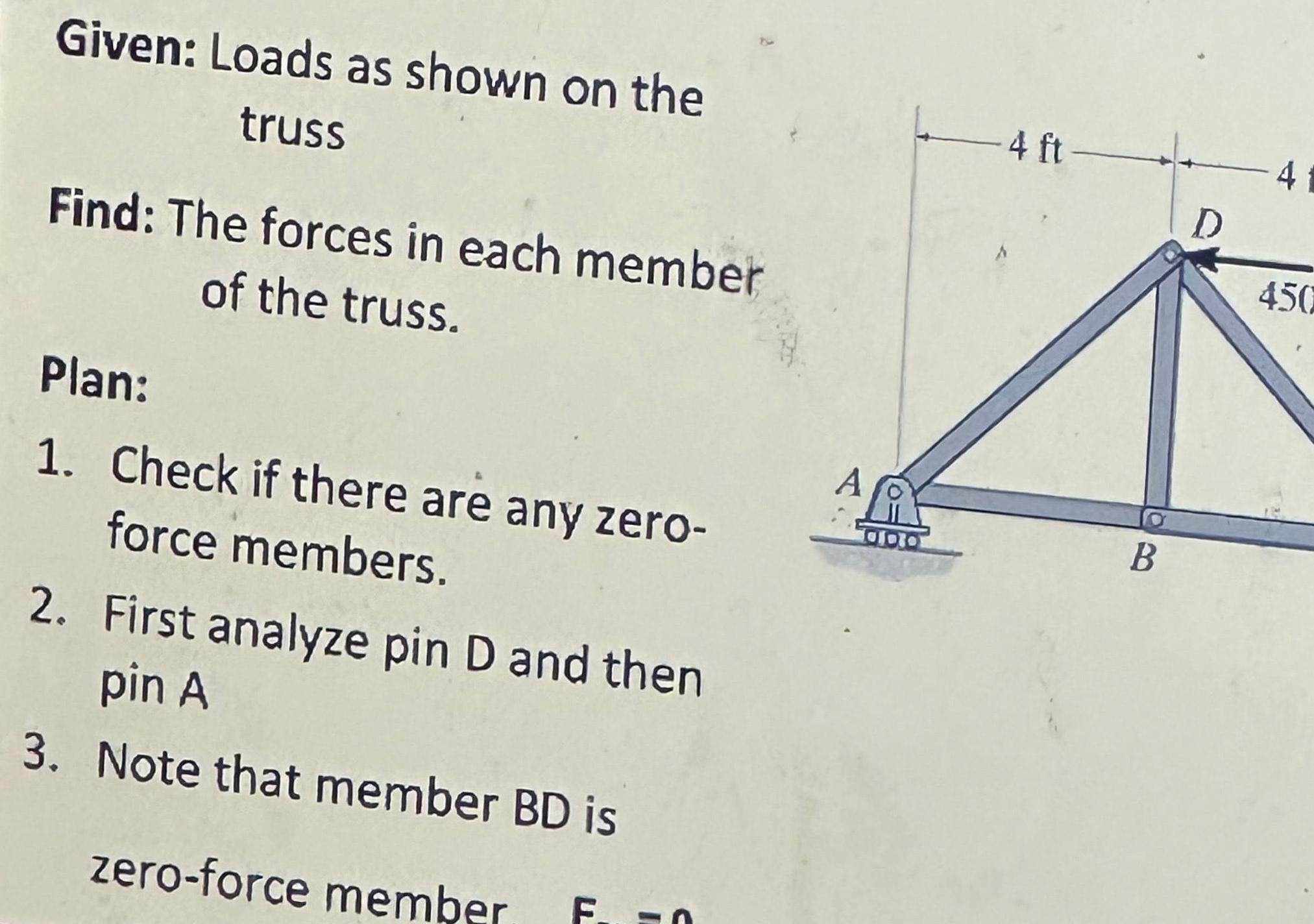[ANSWERED] Given Loads as shown on the truss Find The forces in each ...