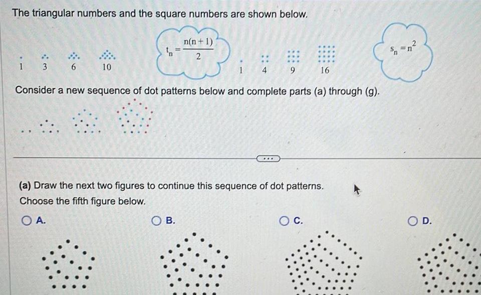 The triangular numbers and the square numbers are shown