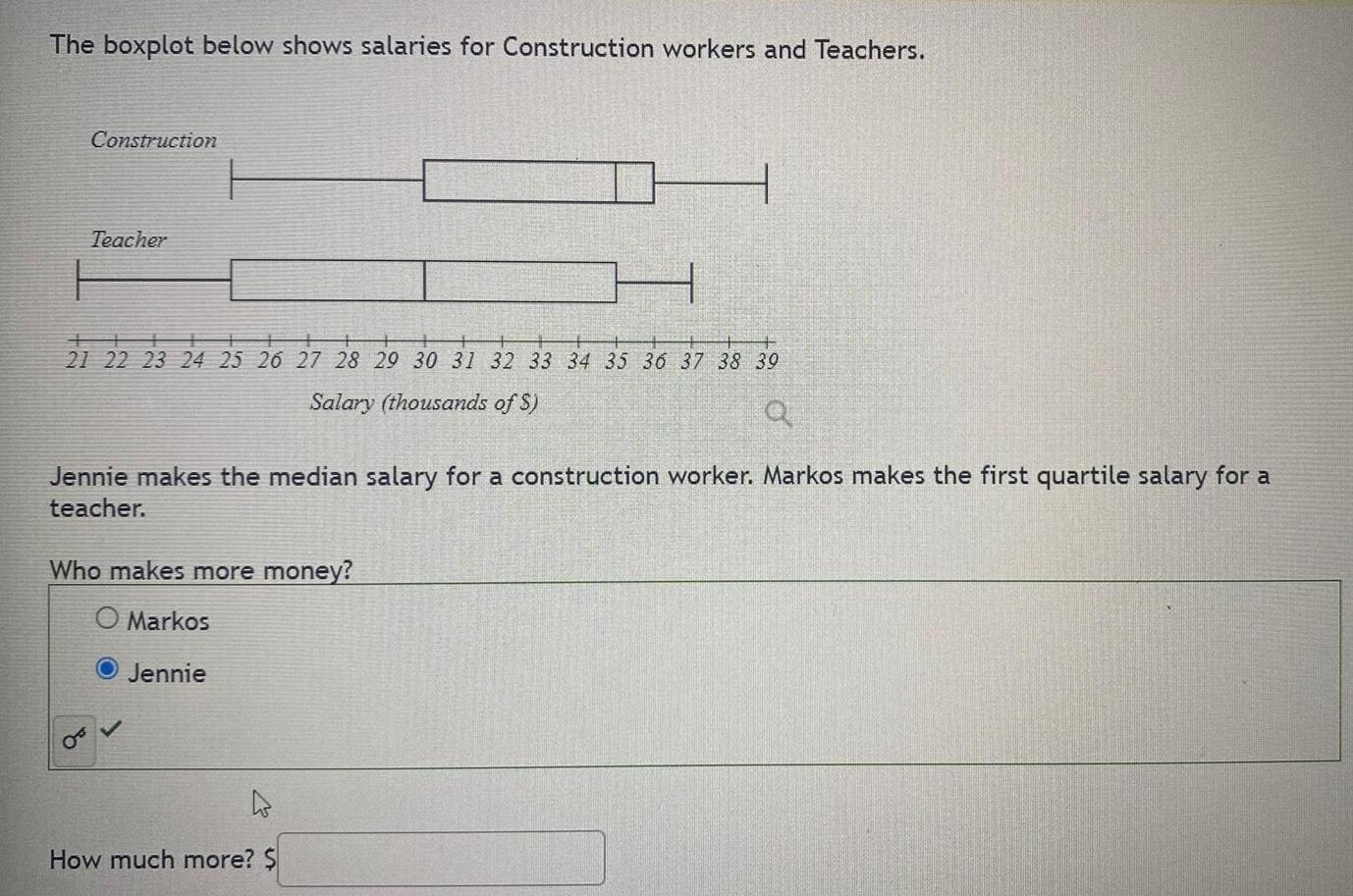 ANSWERED] The boxplot below shows salaries for Construction... - Statistics