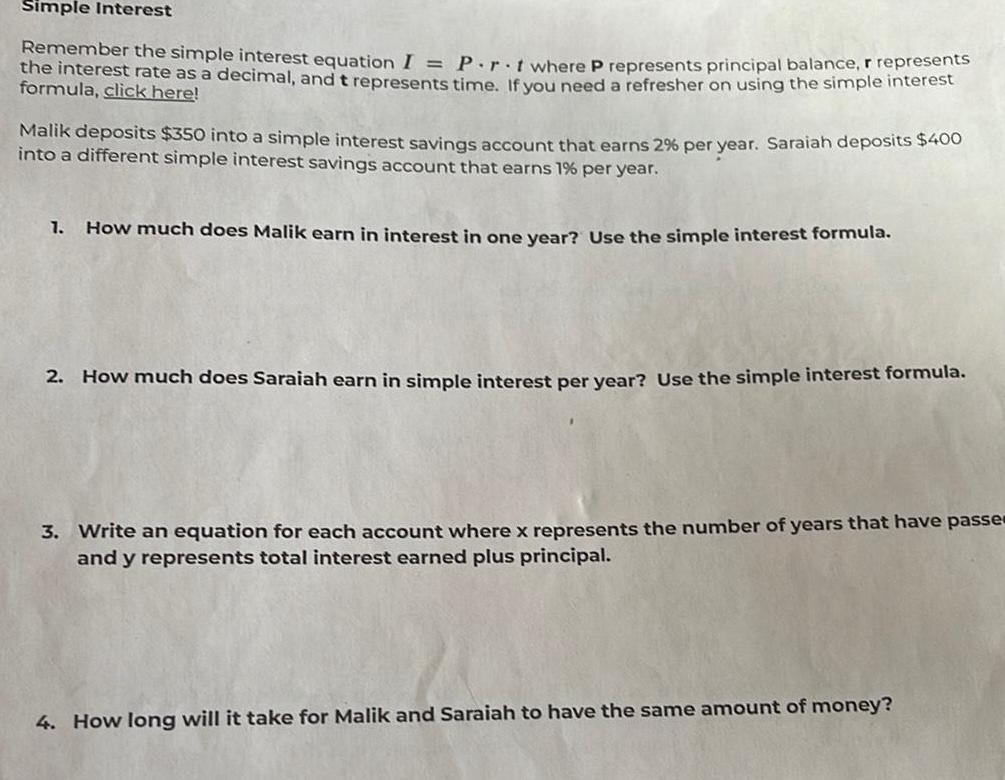 [ANSWERED] Simple Interest Remember the simple interest equation I P r ...