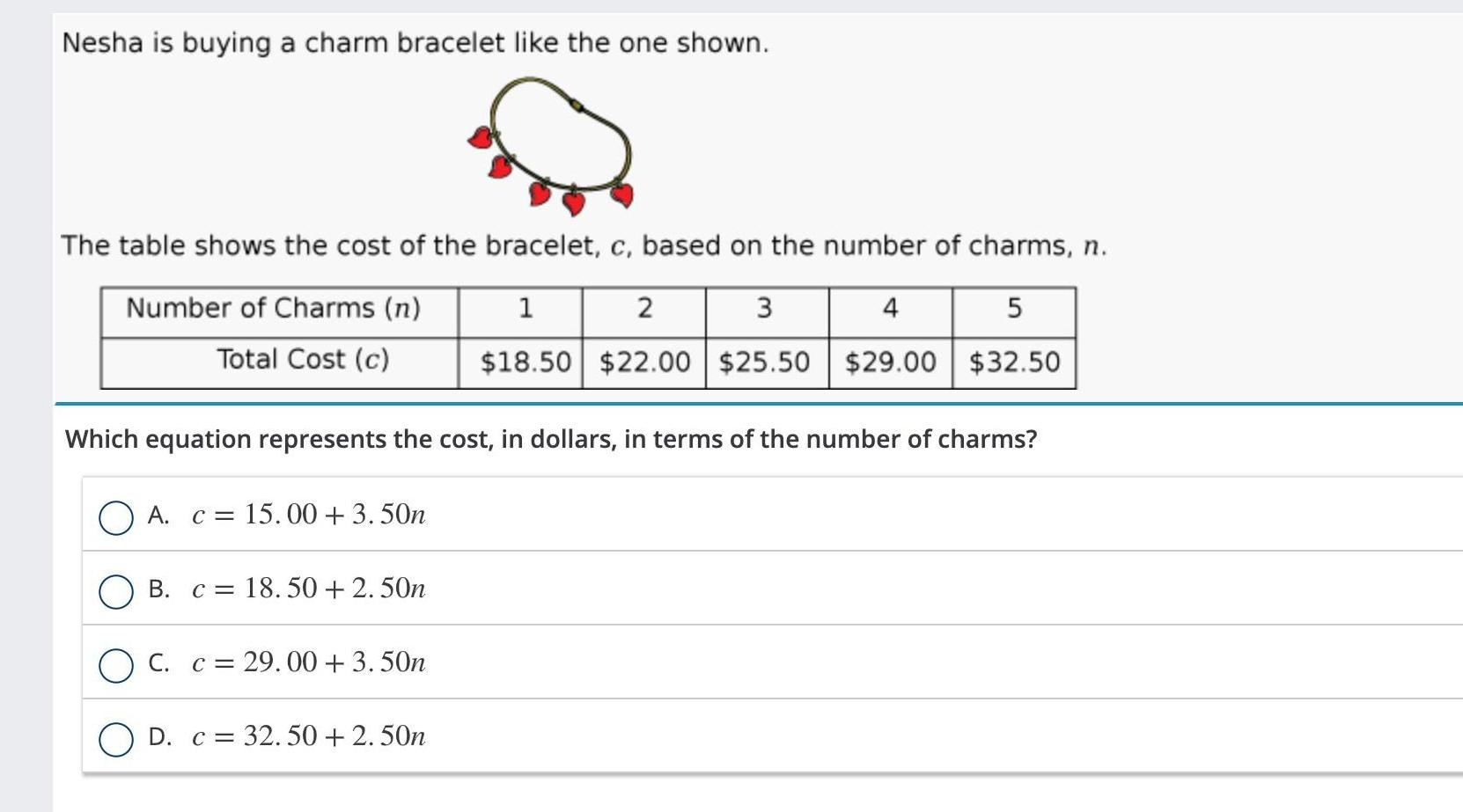 Nesha is buying a charm bracelet like the one shown The