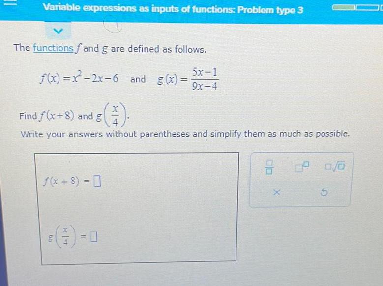 Variable expressions as inputs of functions Problem type 3