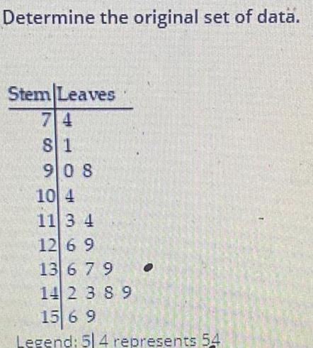 [ANSWERED] Determine the original set of data Stem Leaves 81 90 8 10 4 ...