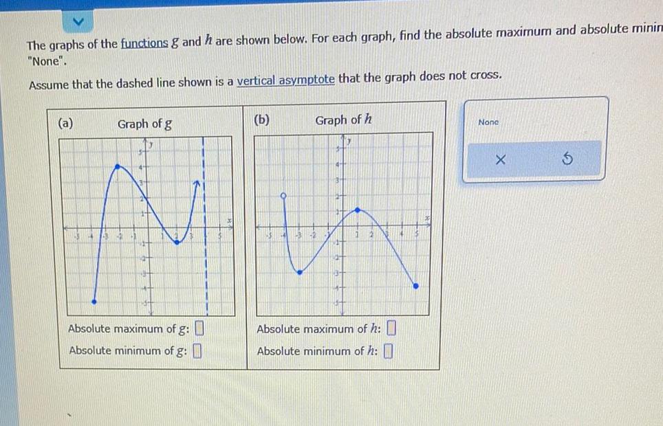 The graphs of the functions g and h are shown below For each