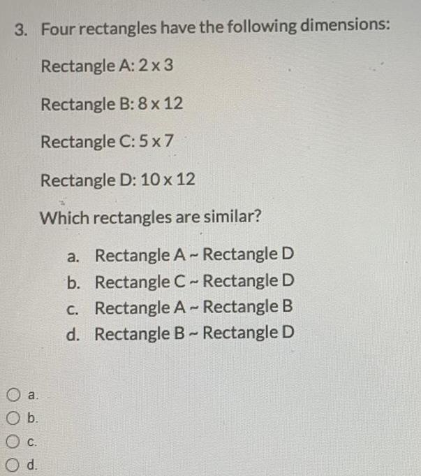 3 Four rectangles have the following dimensions Rectangle A