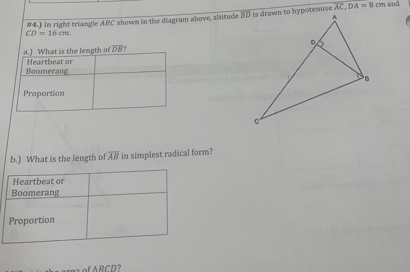 4 In right triangle ABC shown in the diagram above altitude