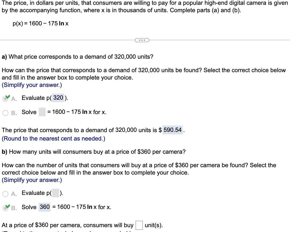 [ANSWERED] The price in dollars per units that consumers are willing to ...