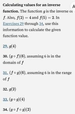 A Calculating values for an inverse function The function g