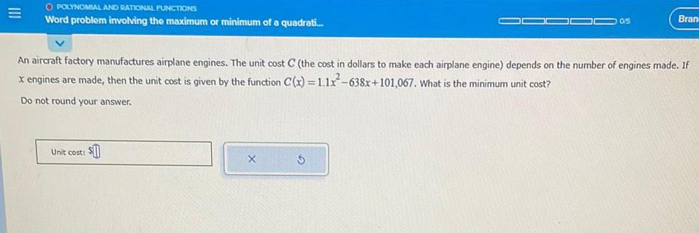 O POLYNOMIAL AND RATIONAL FUNCTIONS Word problem involving