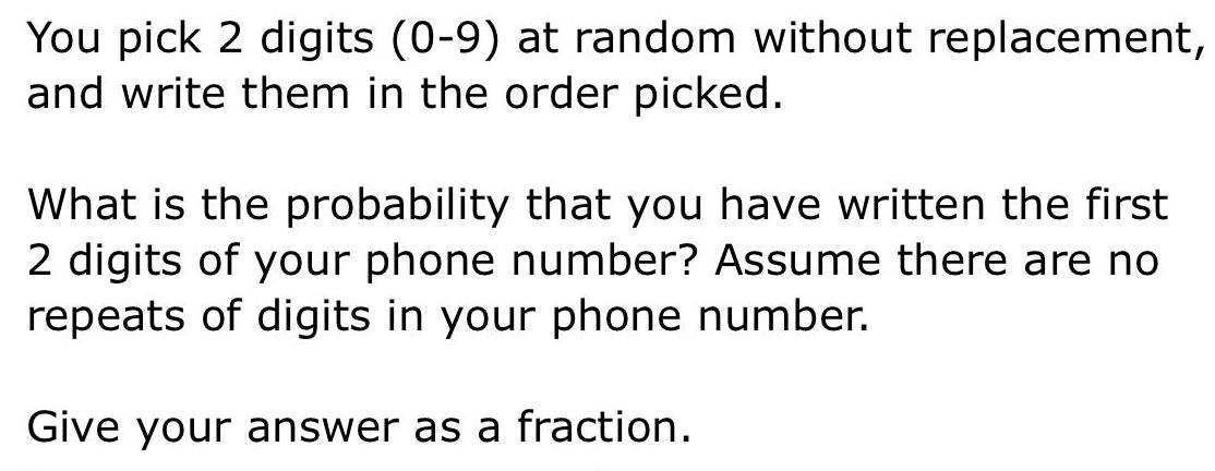 [ANSWERED] You pick 2 digits 0 9 at random without replacement and - Kunduz