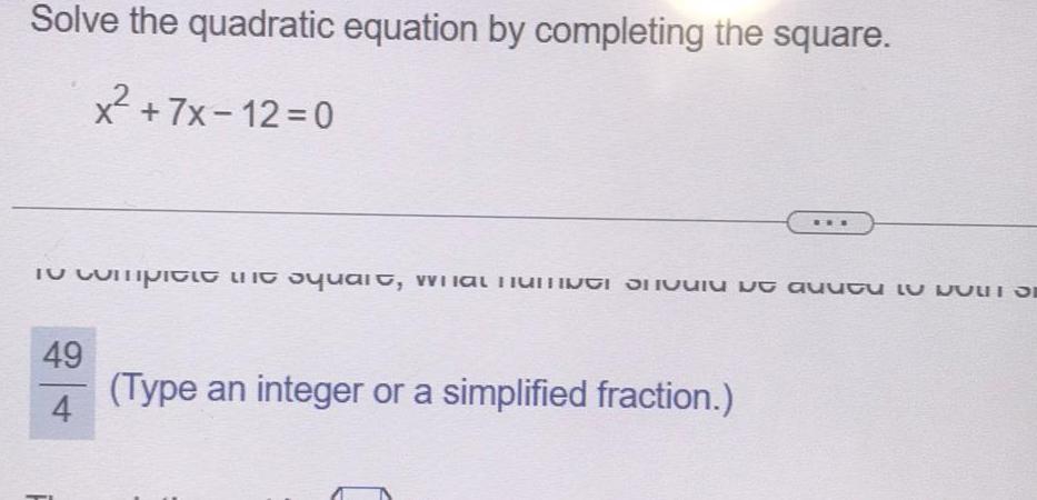  ANSWERED Solve The Quadratic Equation By Completing The Squar 