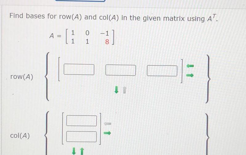 Find bases for row A and col A in the given matrix using AT