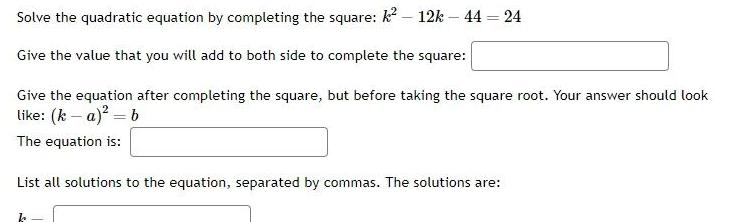  ANSWERED Solve The Quadratic Equation By Completing The Squar 