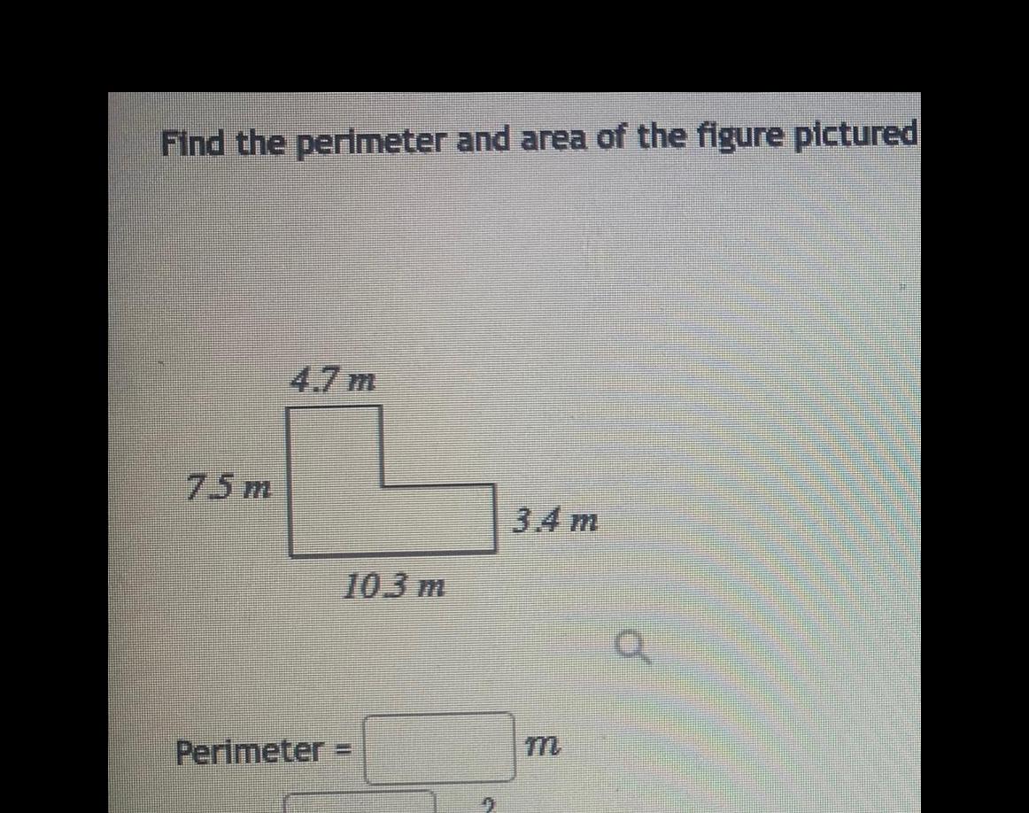 Find the perimeter and area of the figure pictured 7 5 m 4 7