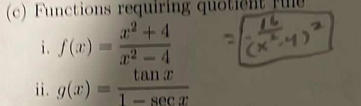 e Functions requiring quol 2 4 ii g x tan a SOC T