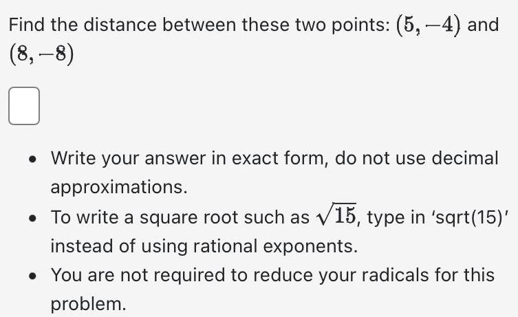 [ANSWERED] Find the distance between these two points 5 4 and 8 8 0 ...