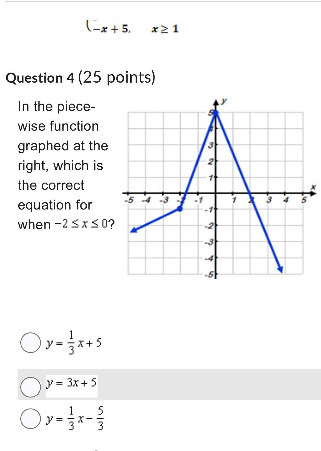 x 5 Question 4 25 points In the piece wise function graphed