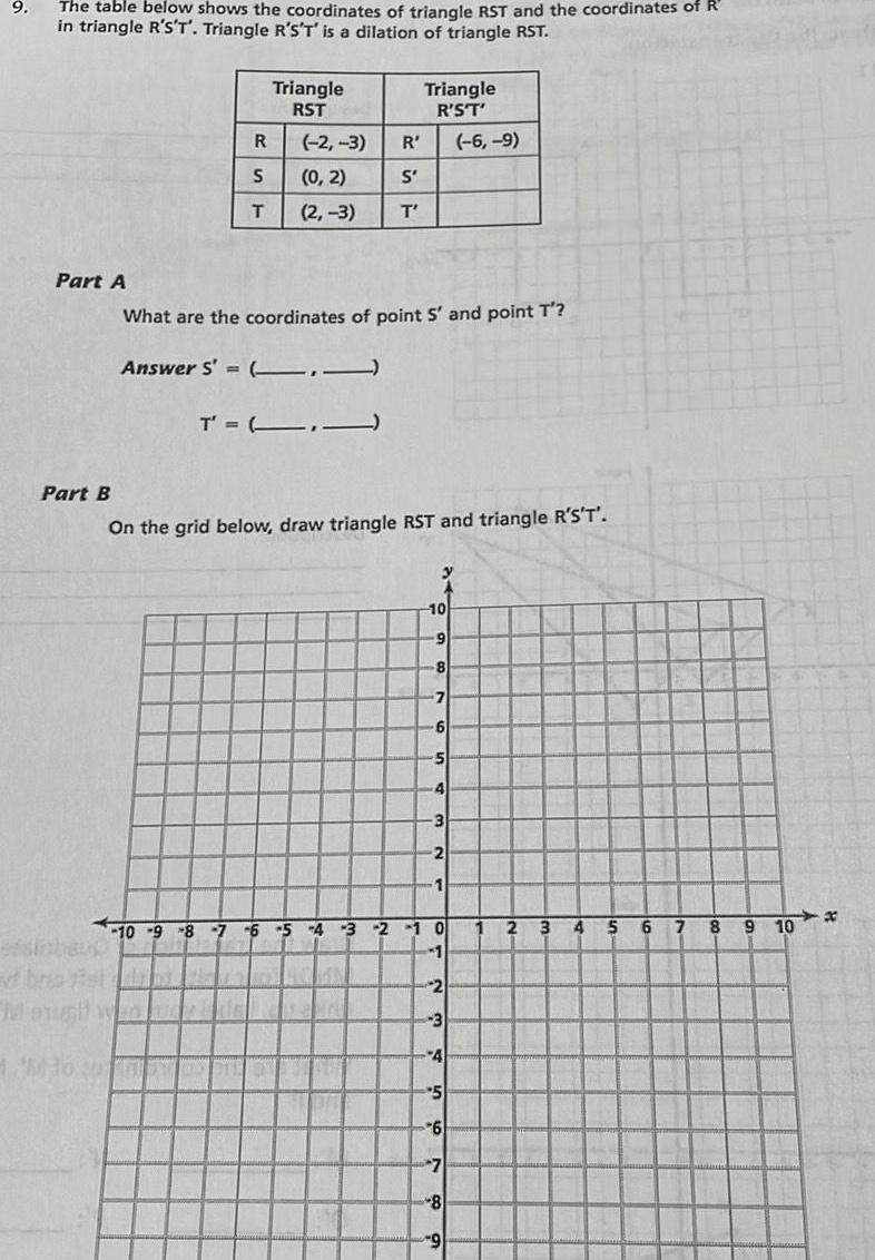 9 The table below shows the coordinates of triangle RST and