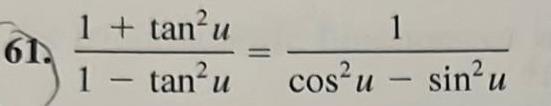61 1 tan u 1 tan u 2 cos u 1 2 sin u