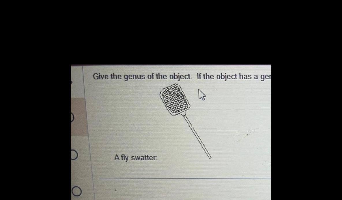 D D O Give the genus of the object If the object has a gen A fly swatter