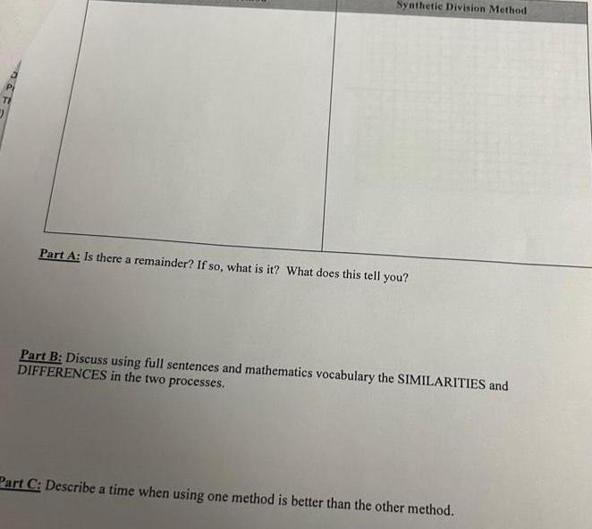 1300 Synthetic Division Method Part A Is there a remainder