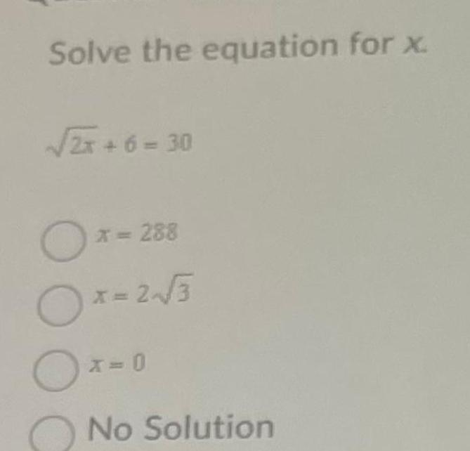X 0 No Solution X 0 No Solution