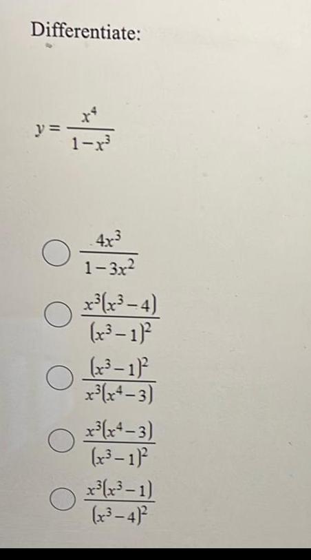 Differentiate y 1 x O 4x 1 3x x x 4 x 1 x 1 x x4 3 x x4 3 x 1 x x 1 x 4