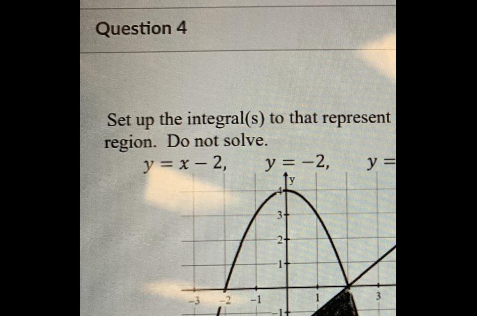 Question 4 Set up the integral s to that represent region Do not solve y x 2 y 2 3 14 y 3