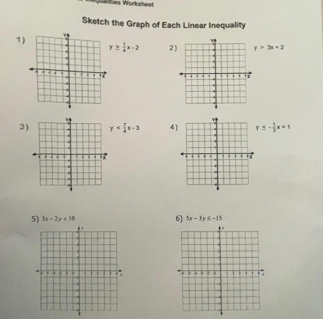 1 3 YA 5 3x 2y 10 ities Worksheet Sketch the Graph of Each