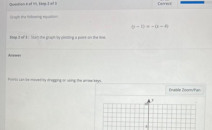 Question 4 of 11 Step 2 of 3 Graph the following equation